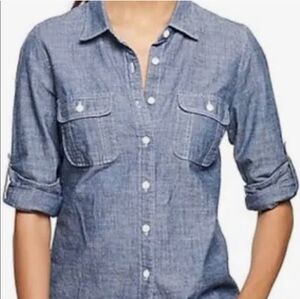 J. Crew The Perfect Shirt Casual Crosshatch Blue Button Down Shirt.